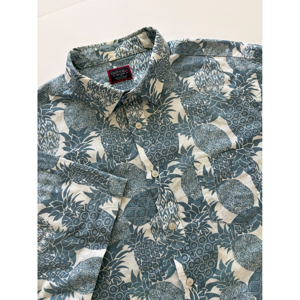 UNTUCKit Mens XXL Tall Blue Pineapple Print Cotton Linen Short Sleeve